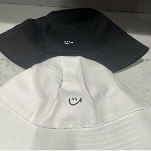 Macy's Black and White Bucket Hats with Smiley Logo - Pair